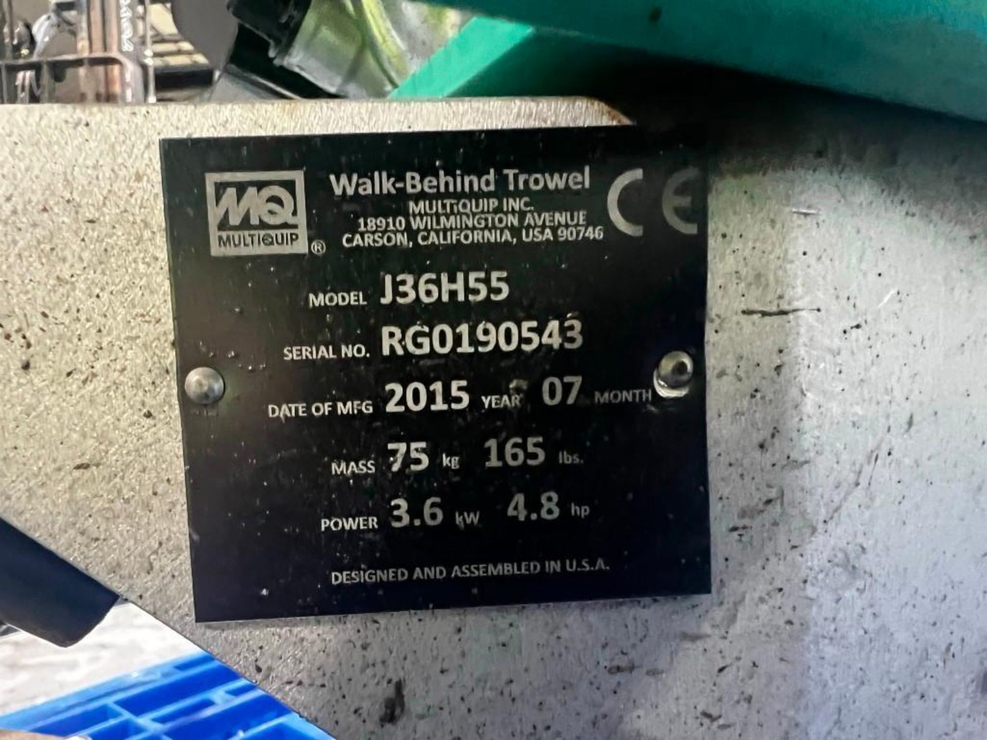 2015 MultiQuip B46H90 Walk-Behind Concrete Trowel - Image 9 of 9