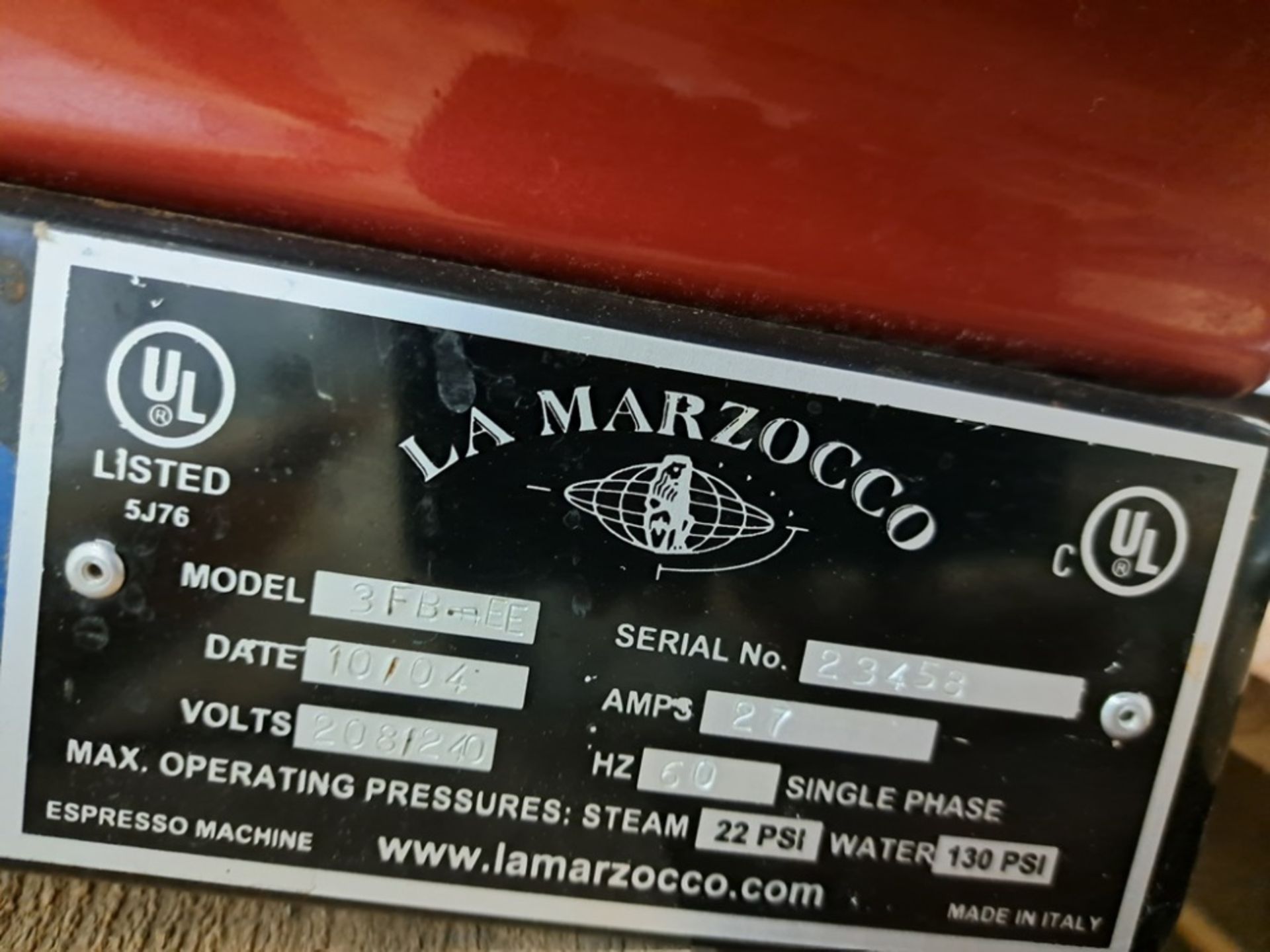 LA Marzocco Mdl. 3FB-EE Cappuccino Maker, Ser. #Z3458, 208/240 volts, 1 phase (Required Loading Fee: - Image 3 of 5