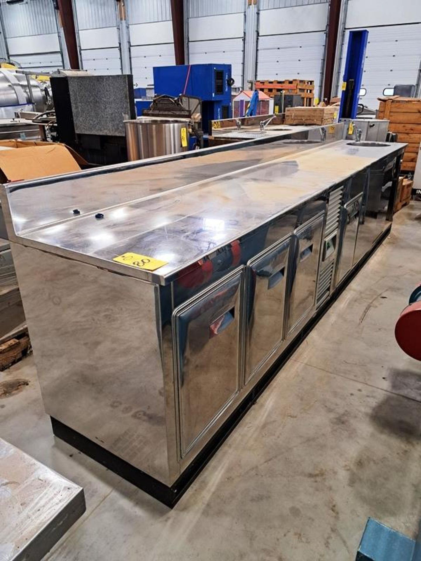 Stainless Steel Cabinet with sink, refrigerated, 26" wide X 13' long, 3-refrigerated doors, 2-door