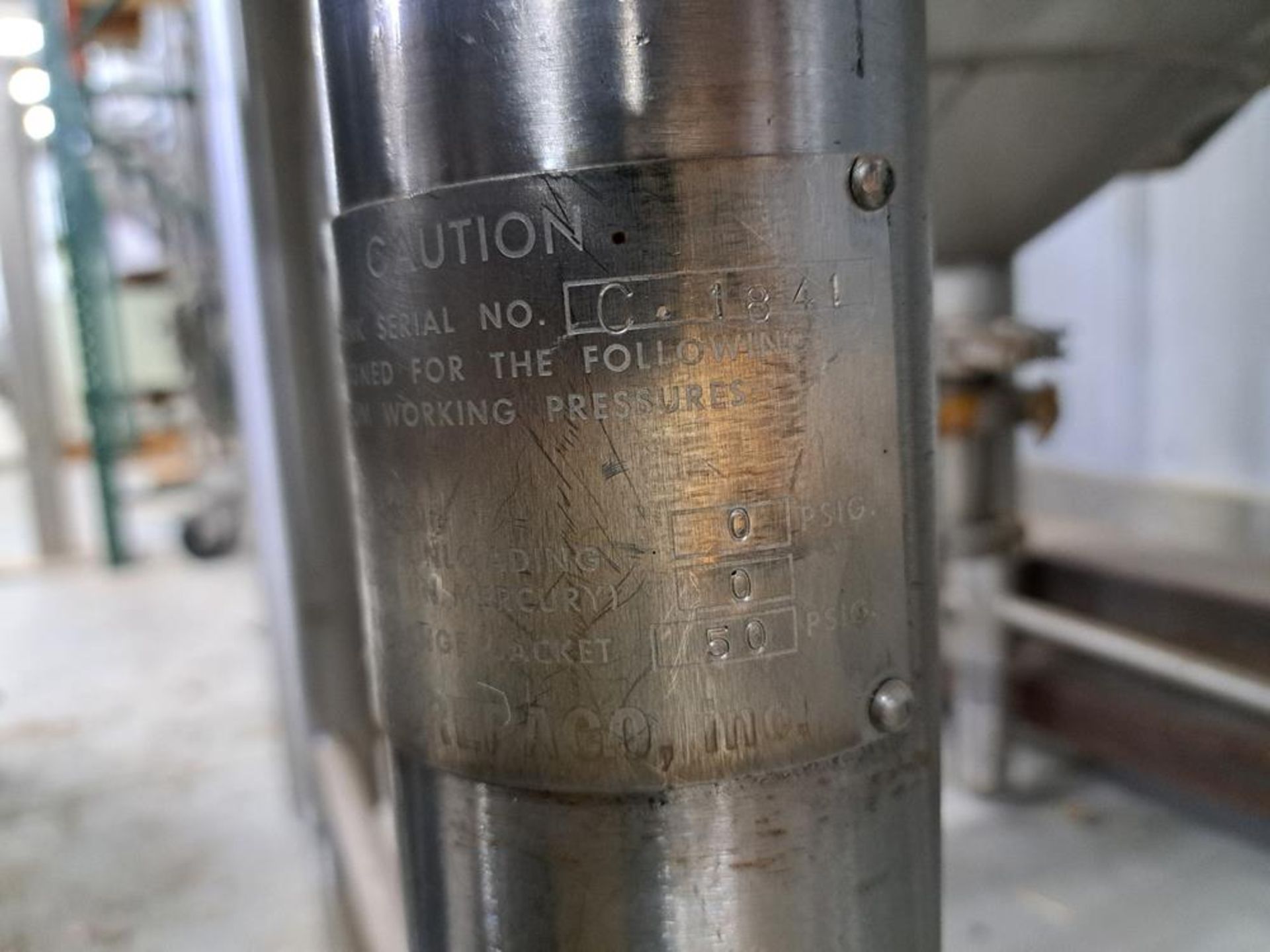 Crepaco Mdl. B Stainless Steel Jacketed Mix Tank, 36" diameter X 40" deep, 3" bottom outlet, Ser. # - Image 6 of 6