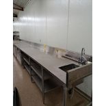 Stainless Steel Table, 32" wide X 261" long X 43" tall with small sink, (2) under shelves, (3)