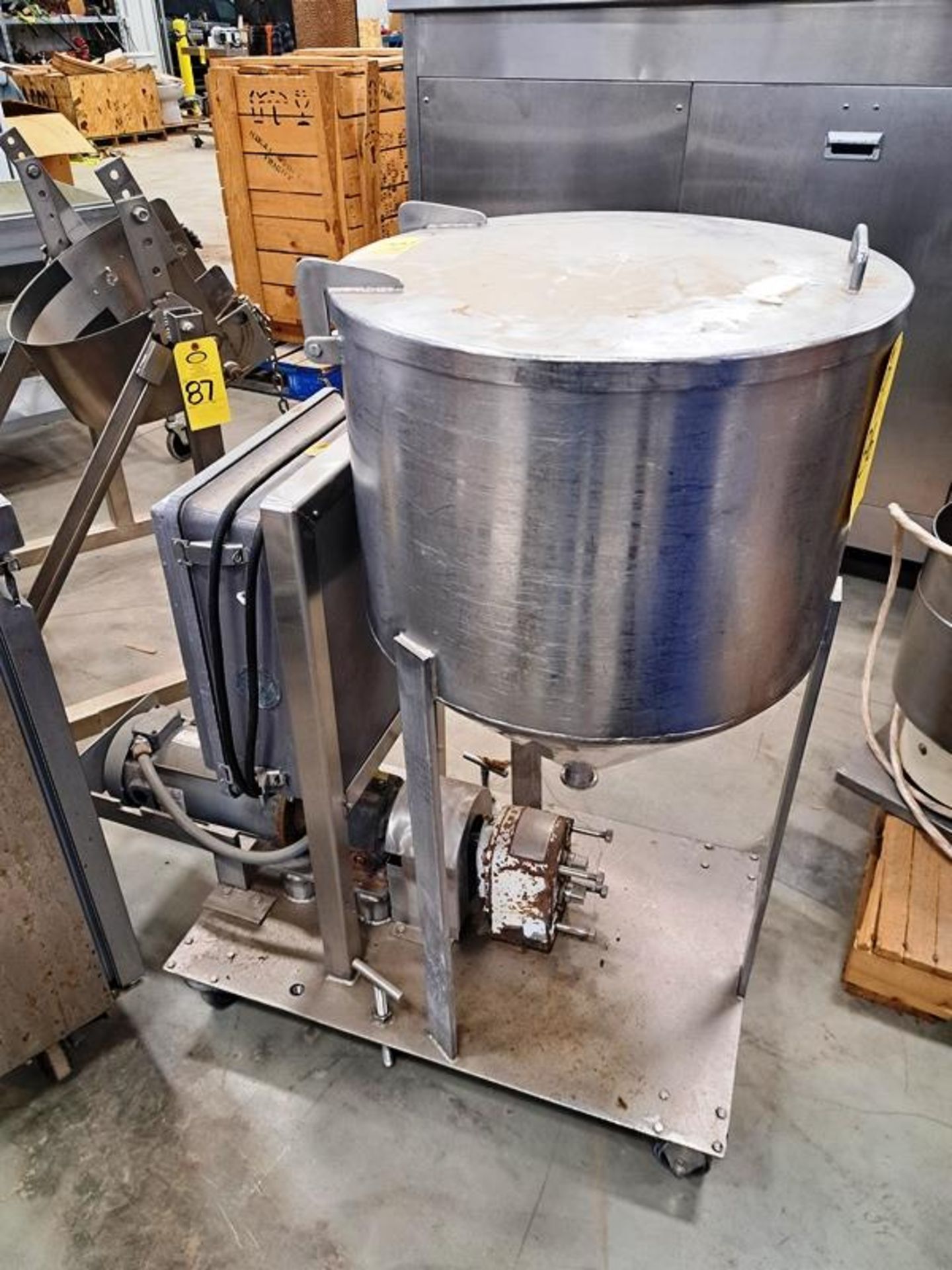 Portable Stainless Steel Mix Tank, 20" diameter X 24" deep cone bottom, 1" outlet on 1 h.p. positive - Image 2 of 5