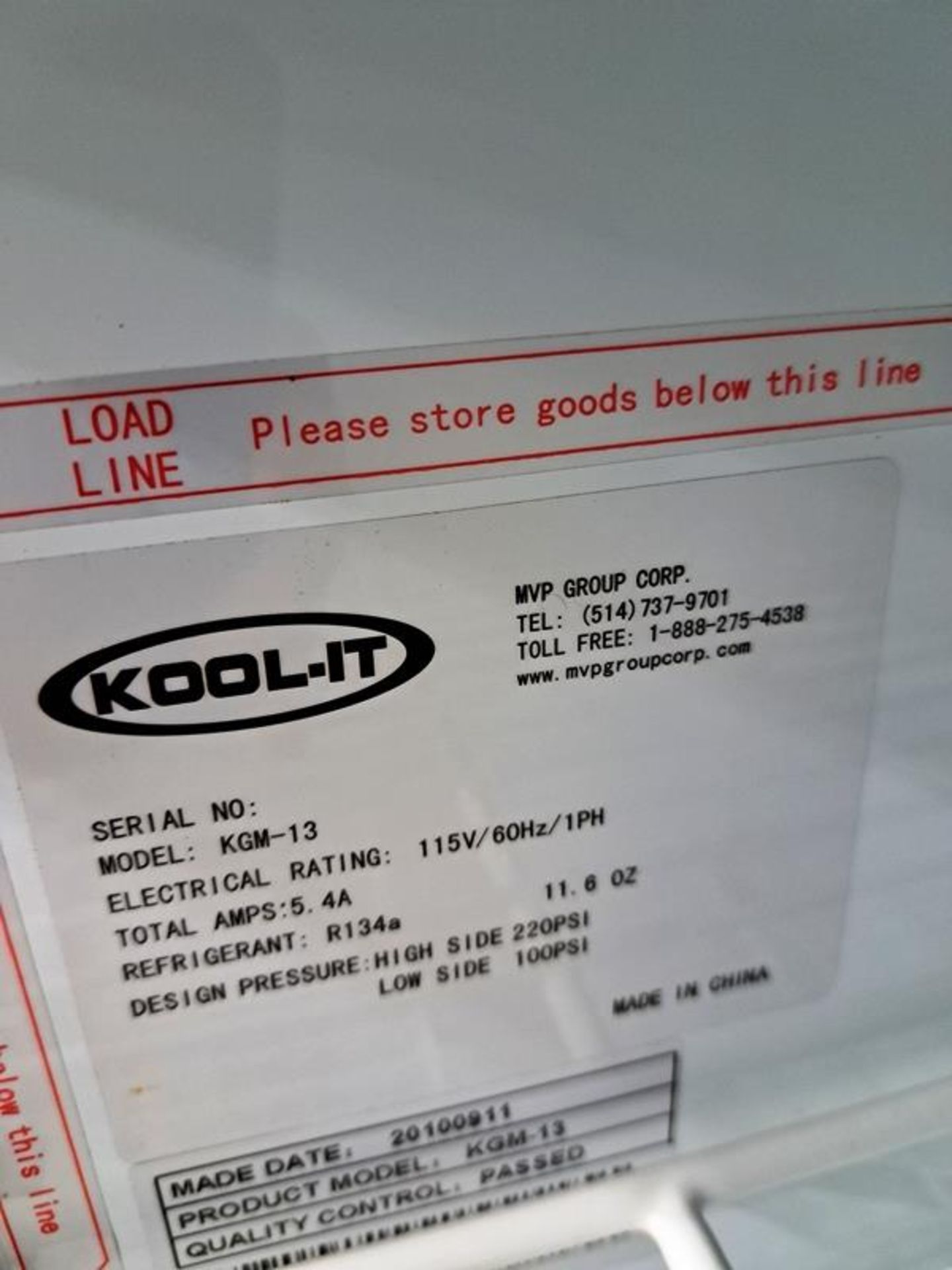 Kool-It Mdl. KGM13 Glass Front Refrigerator, 115 volts (Required Loading Fee: $25.00) NO HAND - Image 4 of 4