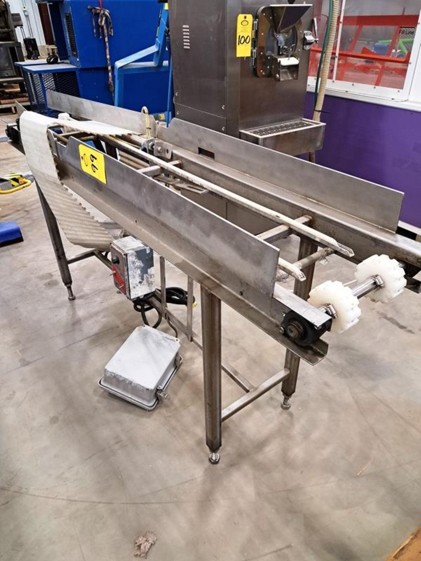 Stainless Steel Transfer Conveyor, 12" wide X 6' long plastic belt, SECO Bronco DC Speed Control (