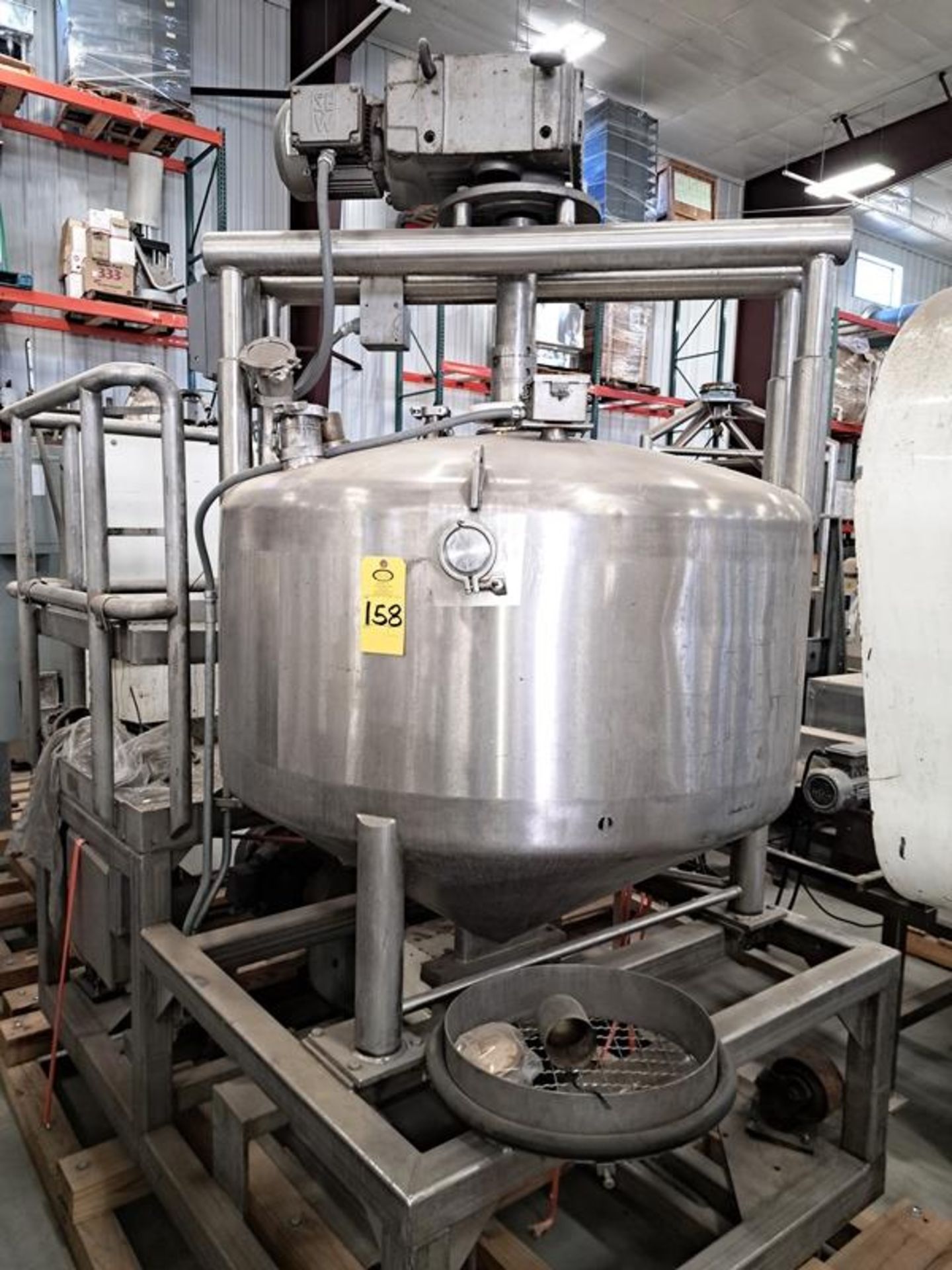 APV Crepaco Mdl. CCA Stainless Steel Wall Tank, 52" diameter X 46" deep with top mounted mixer on