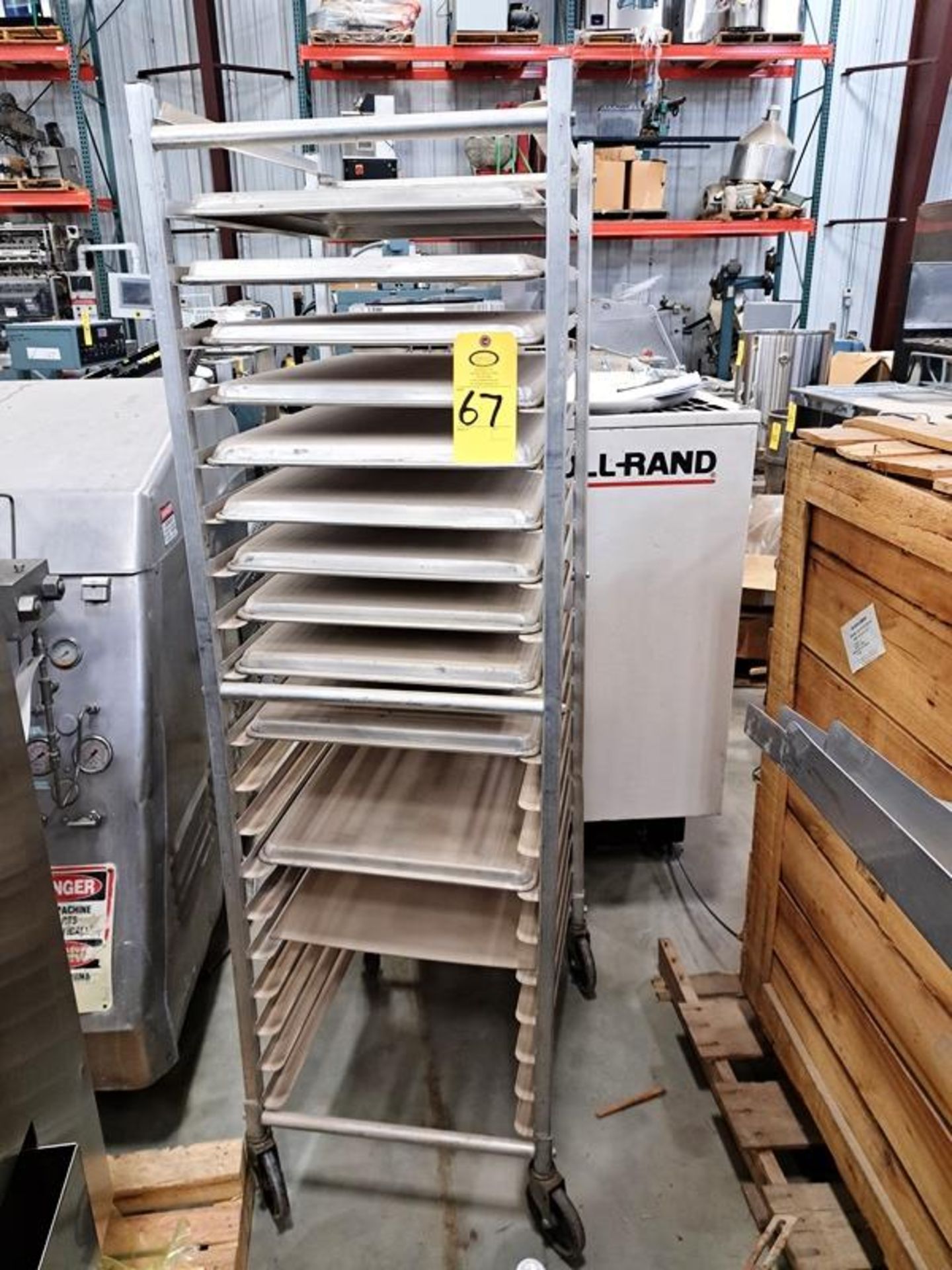 Aluminum Bakery Rack, 20 1/2" wide X 26" long X 70" tall, 20 shelves spaced 3" apart, 11 trays (