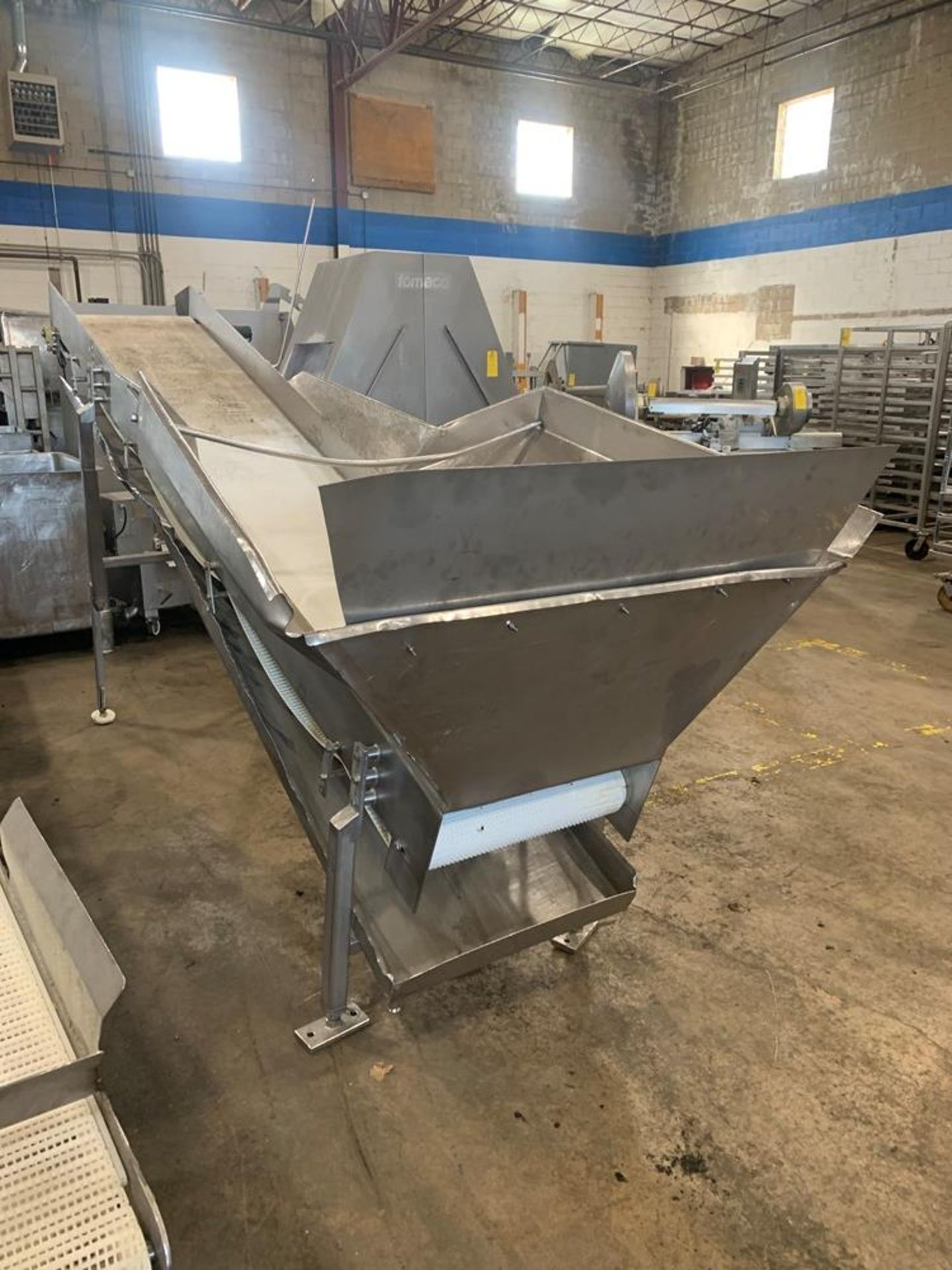 Incline Intralox Conveyor, 24" wide X 13' long belt with hopper, 70" discharge height (Located in - Image 4 of 8