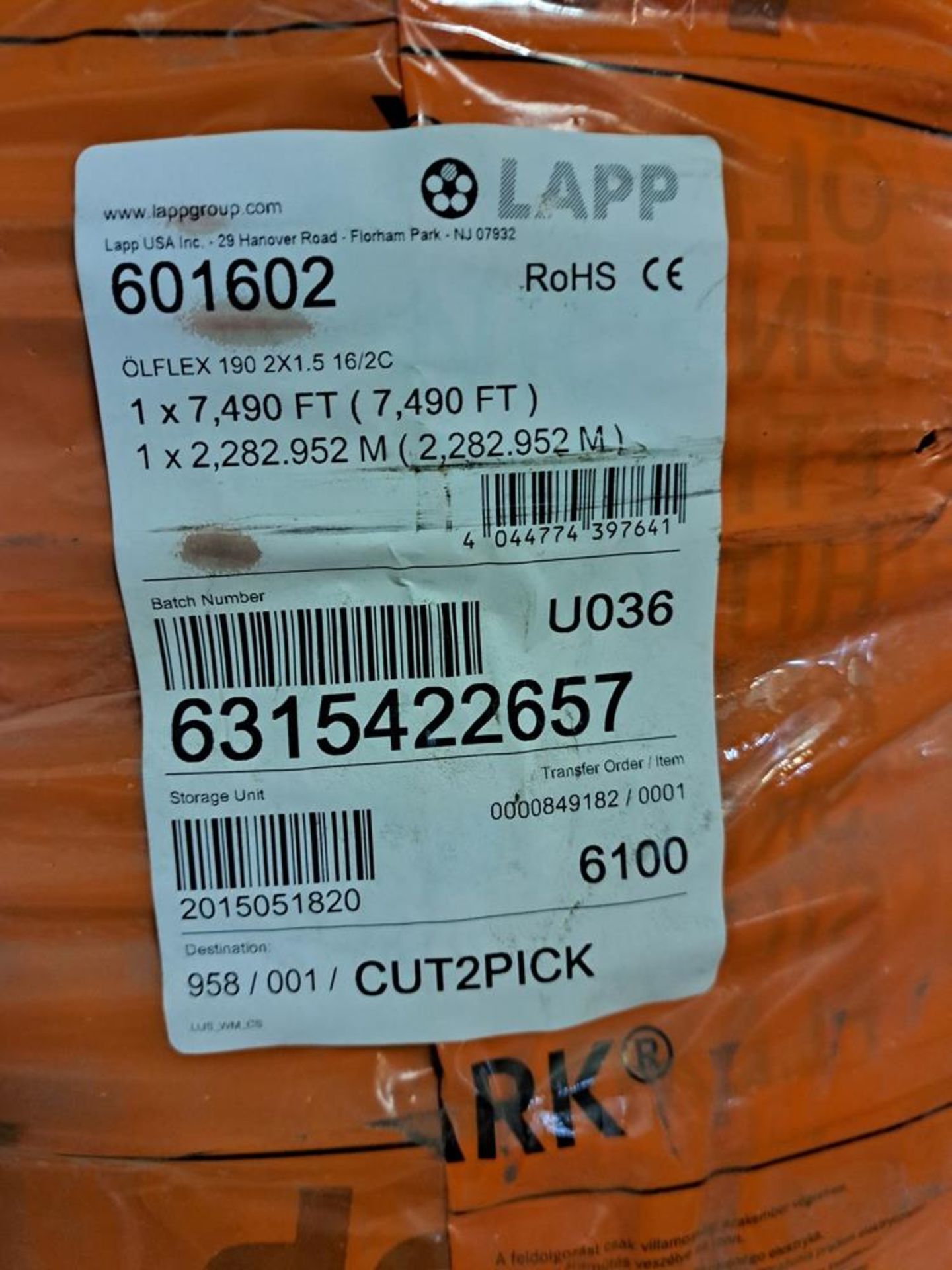 Lot of LAPP Olfex, 190 3G1.5 16/3C, (4) spools of wire 5,000 ft, 3,000 ft, (2) partials (Located - Image 4 of 9