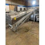 Incline Intralox Conveyor, 24" wide X 13' long belt with hopper, 70" discharge height (Located in