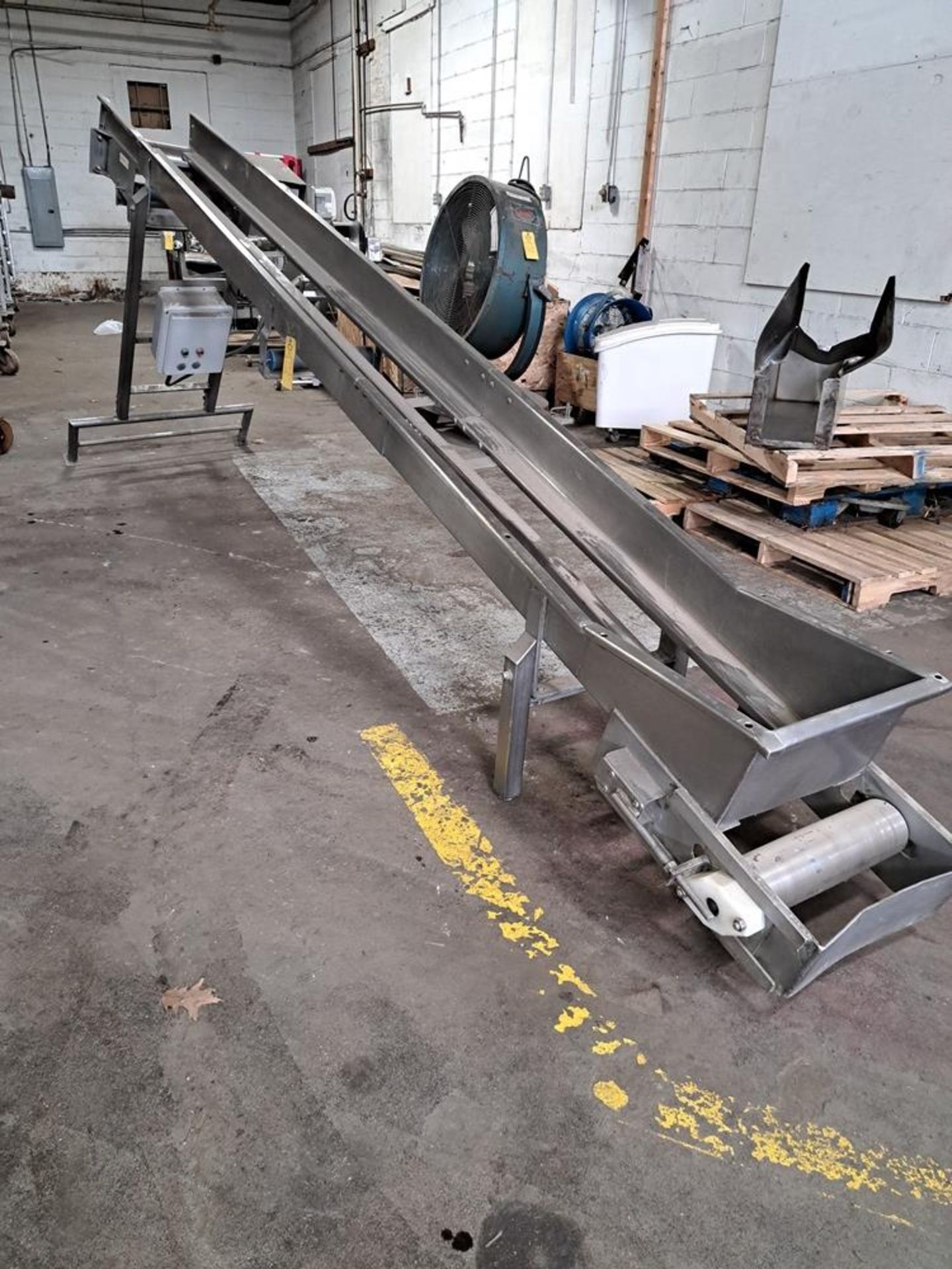 Stainless Steel Incline Conveyor (will accept 16" wide X approx. 15' long belt), 20" infeed, 6'