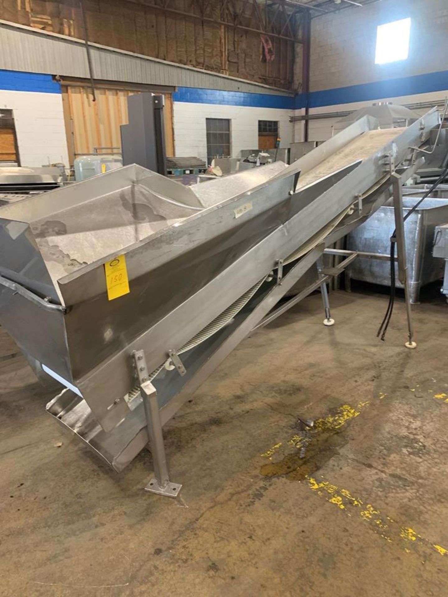 Incline Intralox Conveyor, 24" wide X 13' long belt with hopper, 70" discharge height (Located in - Image 2 of 8