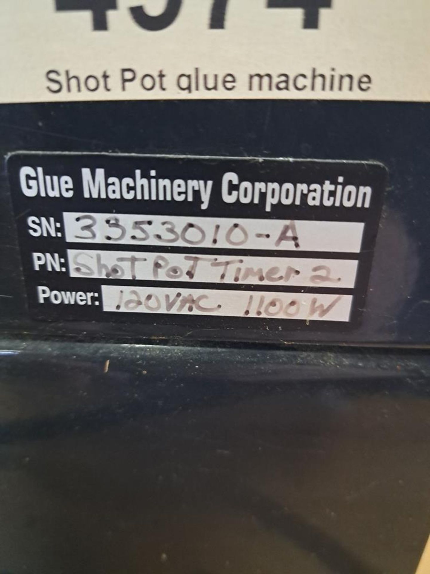 Glue Machinery Corp. Mdl. Shot Pot 2 Hot Glue Applicator on portable cabinet, Ser. #3353010-A, 120 - Image 6 of 6