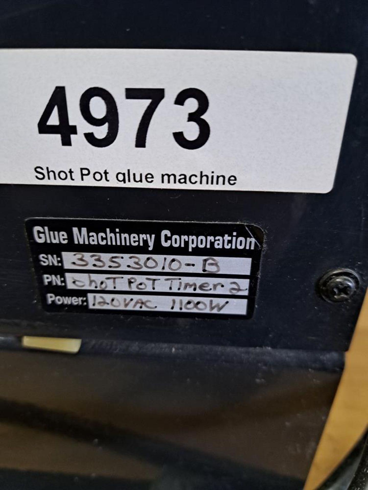 Glue Machinery Corp. Mdl. Shot Pot 2 Hot Glue Applicator on portable cabinet, Ser. #3353010-B, 120 - Image 6 of 6