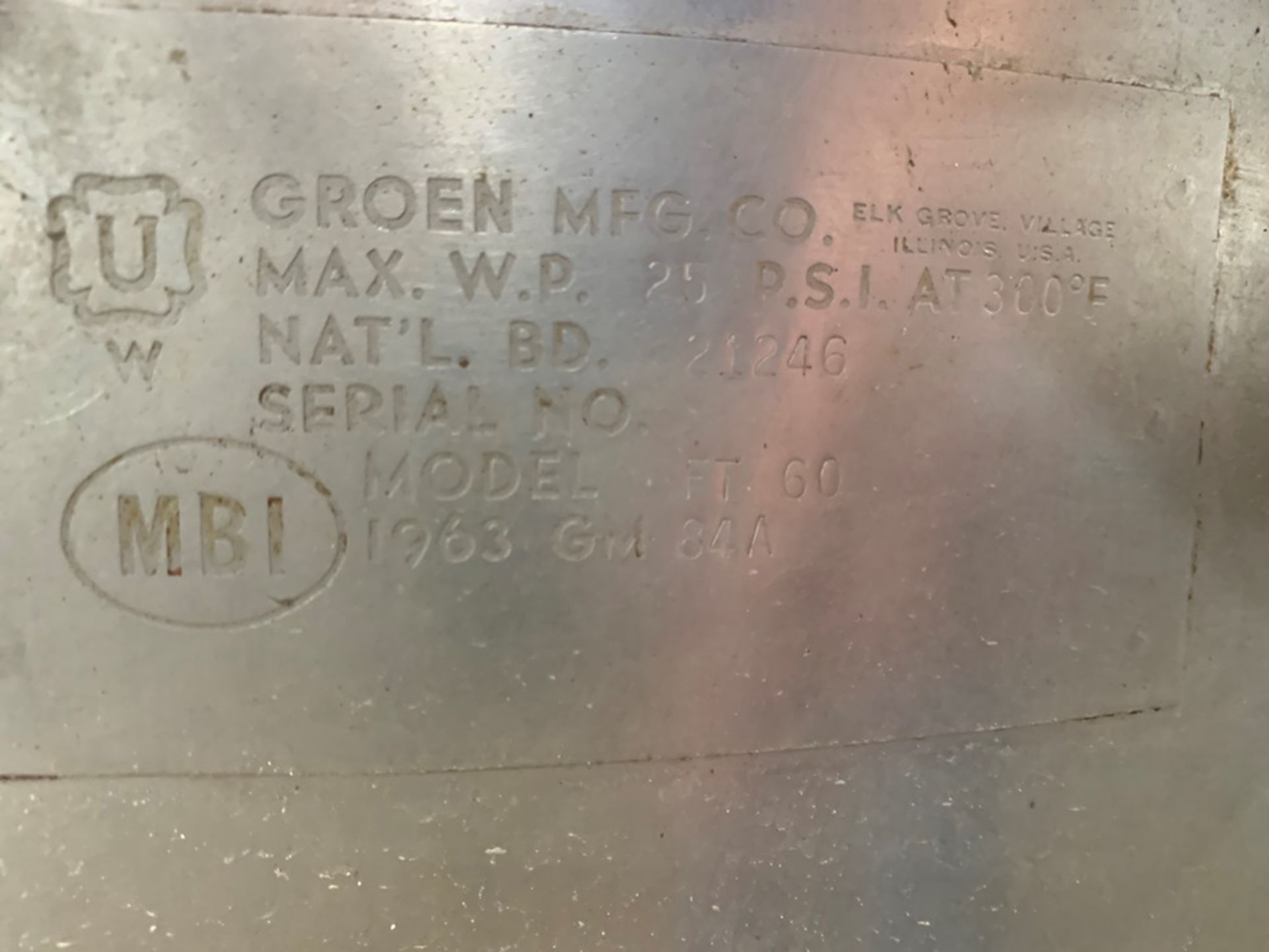 Groen Mdl. FT60 Kettle, 25 psi, Nat. Board #21246 (Located in Plano, IL) - Image 6 of 6