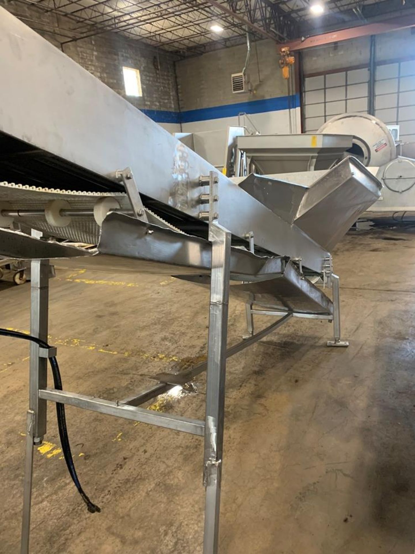Incline Intralox Conveyor, 24" wide X 13' long belt with hopper, 70" discharge height (Located in - Image 7 of 8