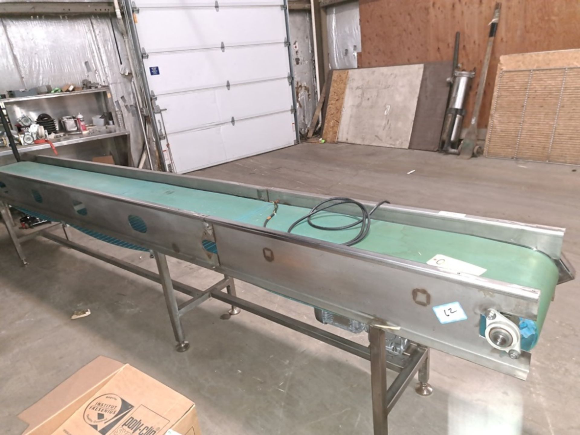 Conveyor, 13 3/4" wide X 14' long plastic belt X 34" tall, 480 volts (Located in Sandwich, IL)