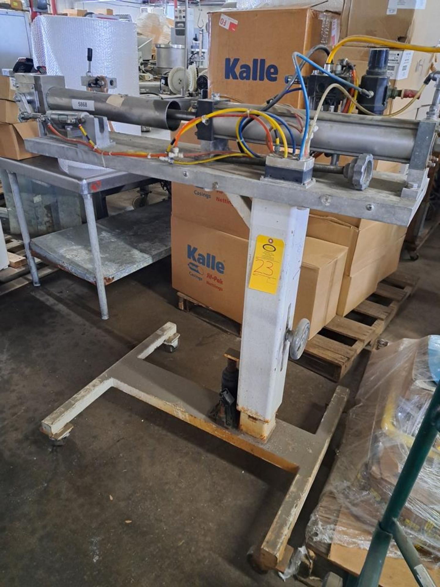 Stainless Steel Piston Filler on cart, adjustable height (Located in Plano, IL)