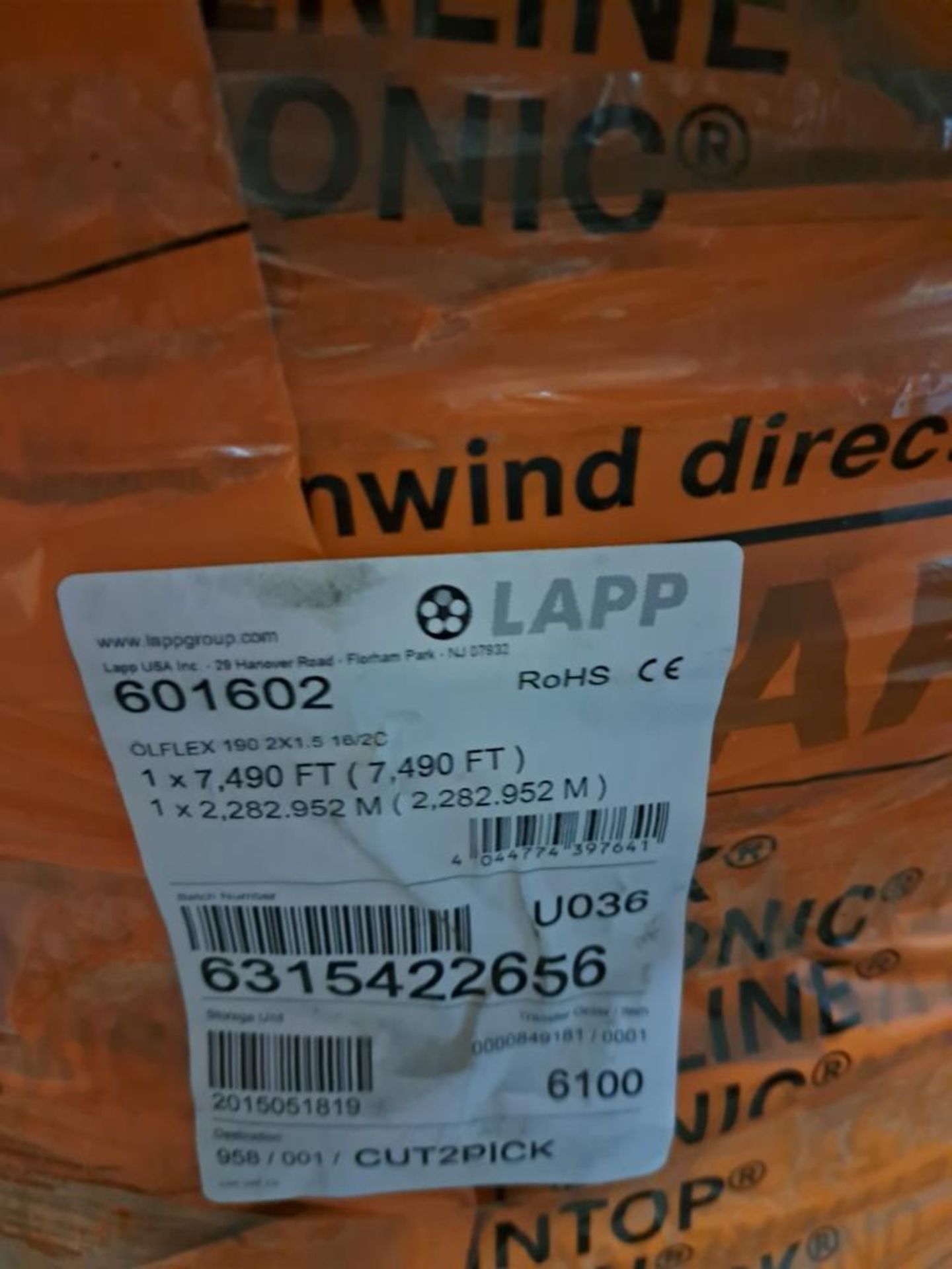 Lot of LAPP Olfex, 190 3G1.5 16/3C, (4) spools of wire 5,000 ft, 3,000 ft, (2) partials (Located - Image 9 of 9