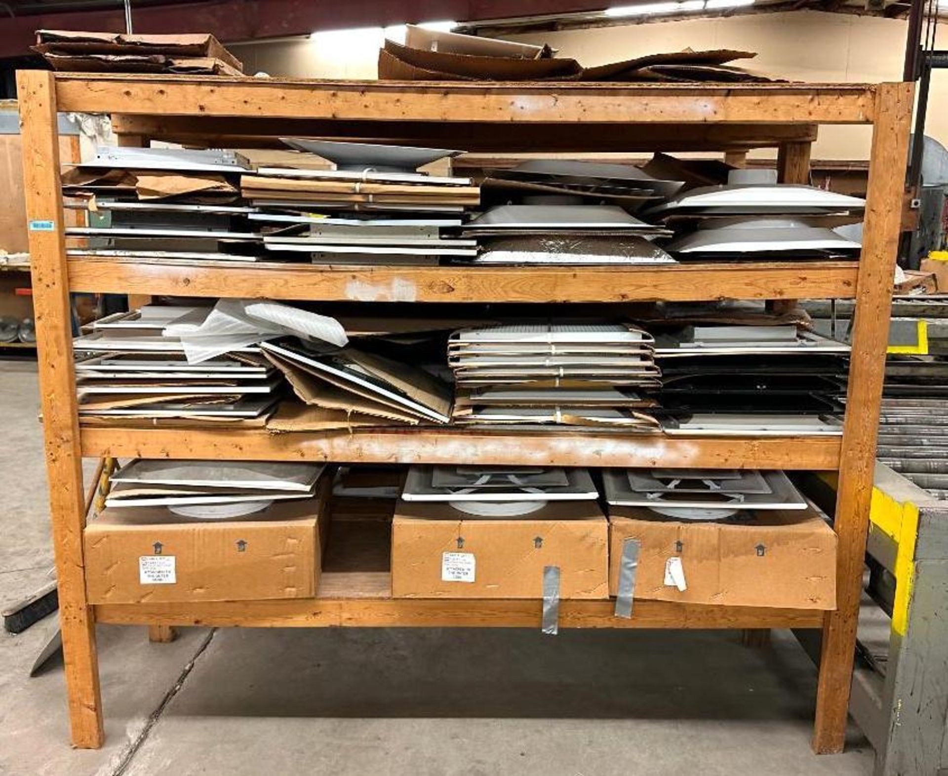 APPROX. 45 HVAC VENT PIECES WITH WOODEN SHELF