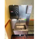 DESCRIPTION WALL MOUNTED STAINLESS SINK W/ KNEE PEDALS ADDITIONAL INFORMATION W/ TOWEL AND SOAP DISP