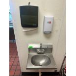 DESCRIPTION WALL MOUNTED STAINLESS HAND SINK ADDITIONAL INFORMATION W/ TOWEL AND SOAP DISPENSER. LOC