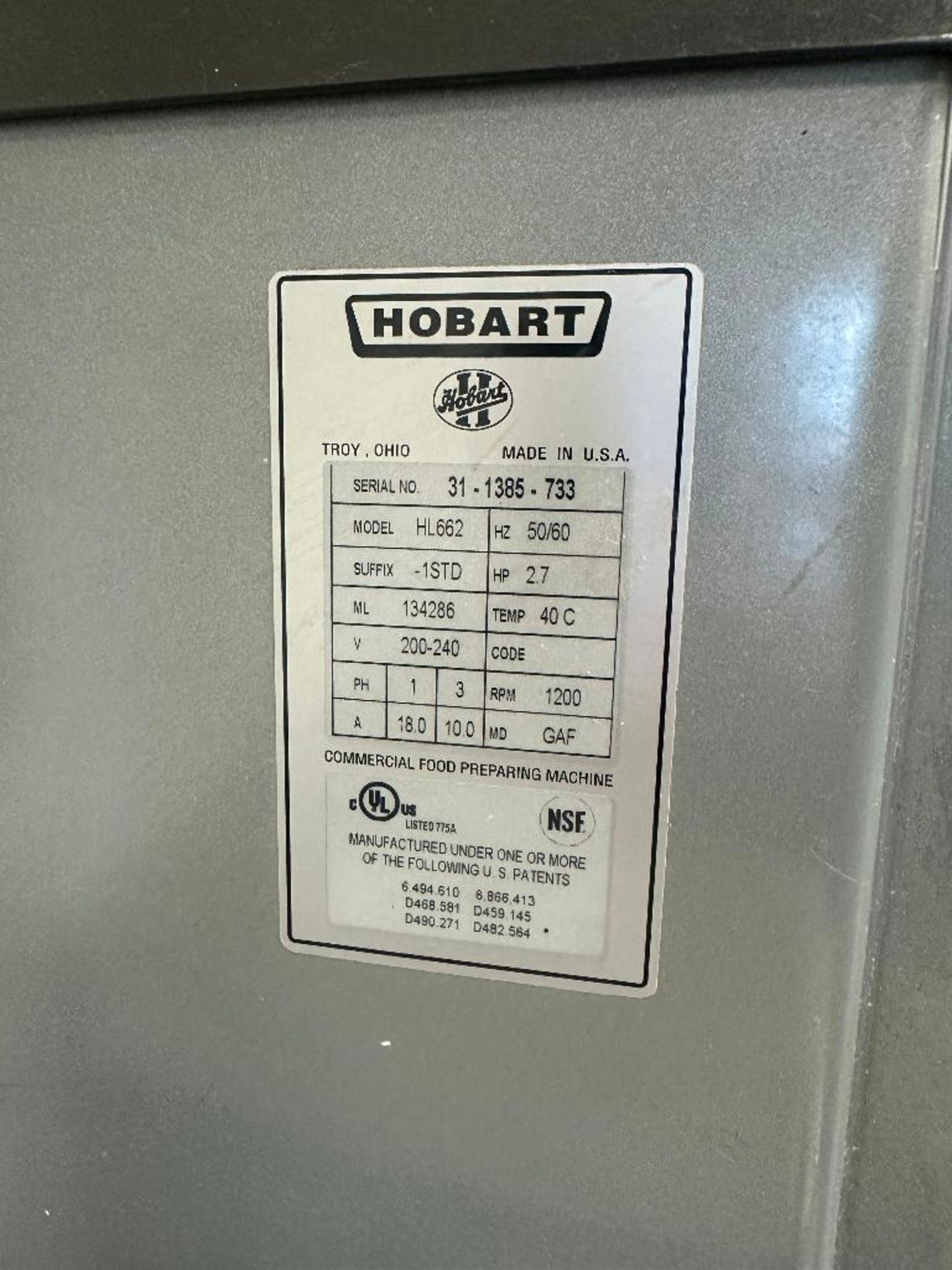 DESCRIPTION HOBART 60 QT LEGACY MIXER W/ BOWL,, PADDLE, AND HOOK. RETAIL NEW FOR $26K. NO BOWL WITH - Image 5 of 5