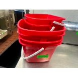 DESCRIPTION (5) ASSORTED RED PLASTIC CLEANING BUCKETS. THIS LOT IS: ONE MONEY LOCATION 7399 O'Connor