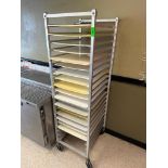 DESCRIPTION TWENTY PAN ROLL ABOUT TRAY RACK W/ CONTENTS - PLASTIC DOUGH BOARDS. BRAND / MODEL: WIN H