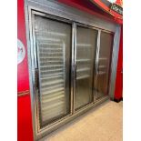 DESCRIPTION 14' X 10' WALK IN COOLER W/ THREE GLASS DOOR MERCHANDISER FRONT AND SIDE MAN DOOR. BRAND