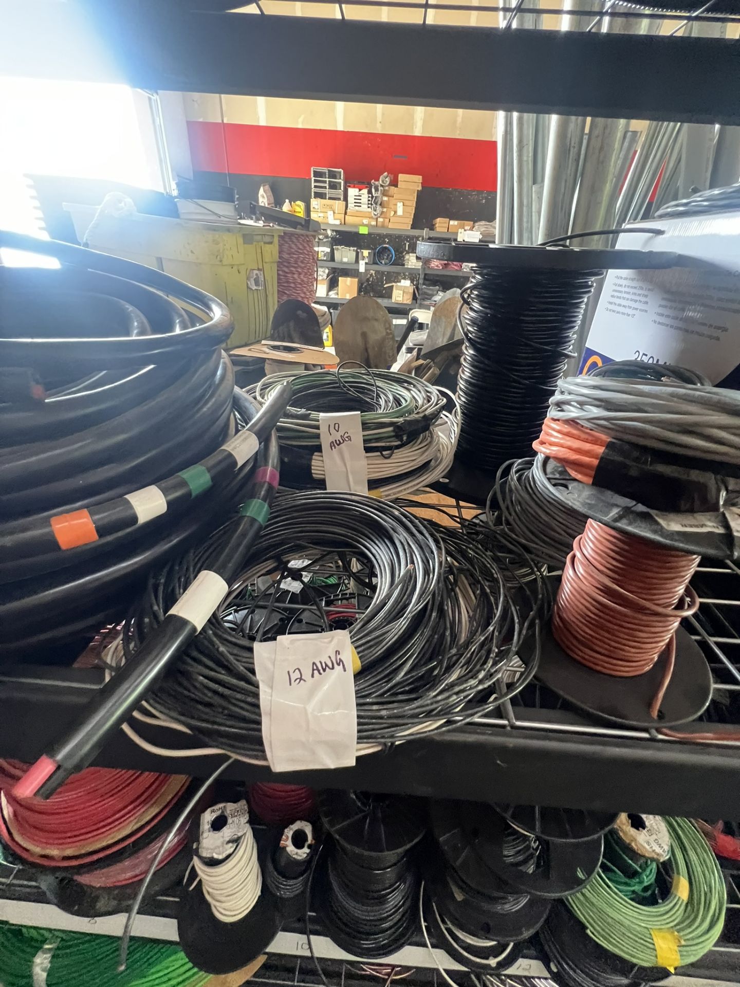 3 Shelves of Wire Spools, Power Cable EP39-02547b, 12AWG, CAT 5, and 10 gauge wire, some copper - Image 4 of 4