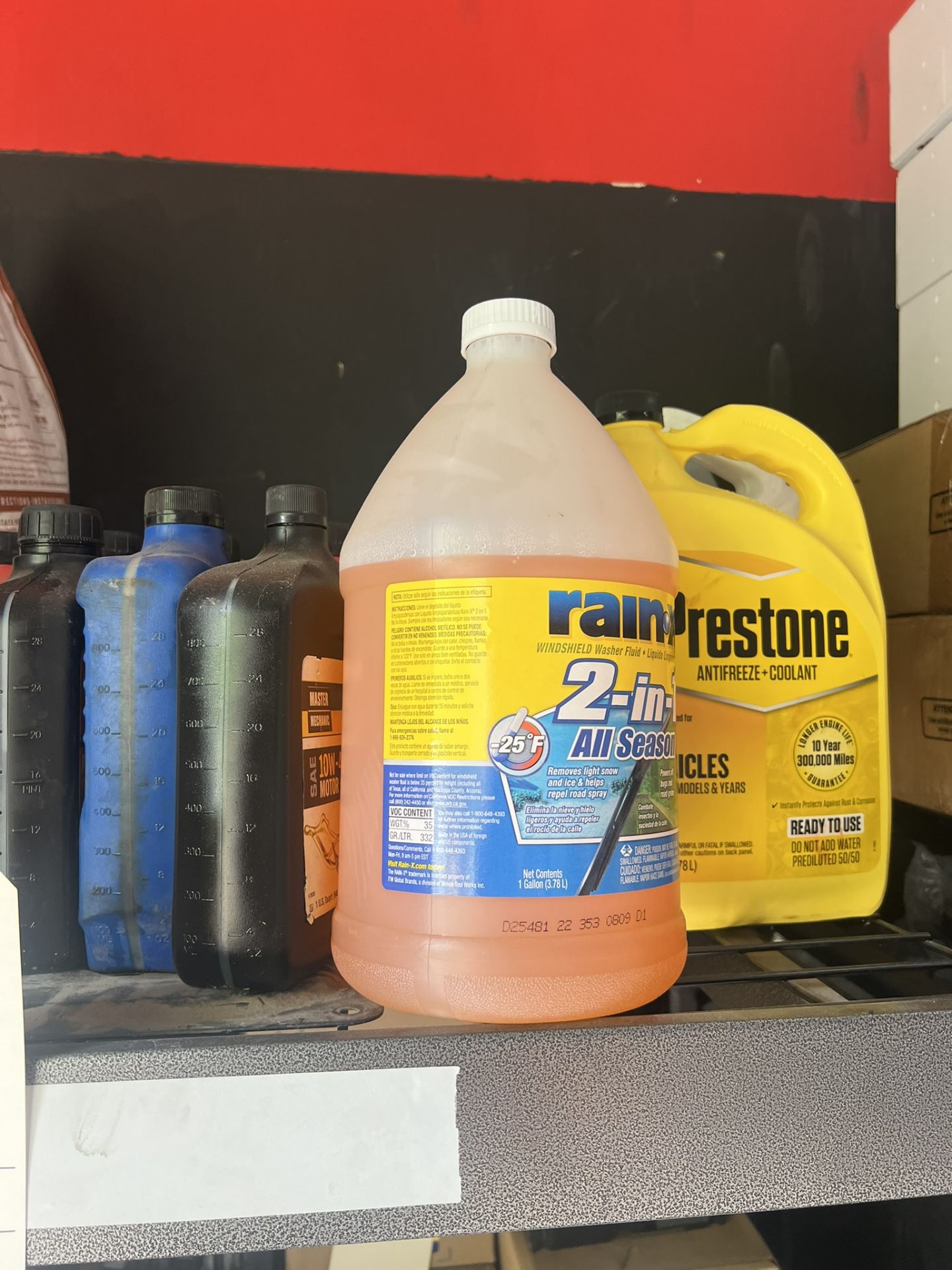 Shelf with RainX, Oil, AntiFreeze
