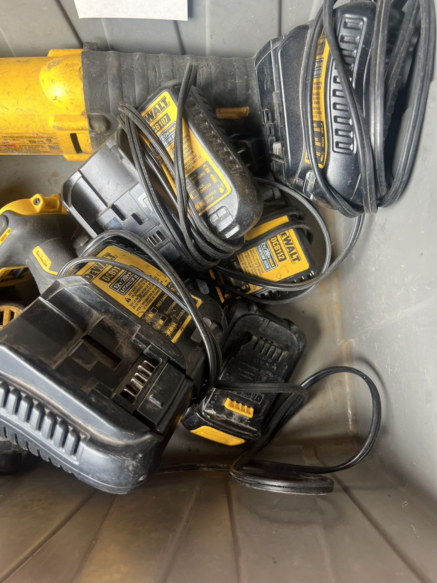 Tote with Cordless DeWalt Lights, SawsAlls, Drills, Chargers & Batteries - Image 2 of 2