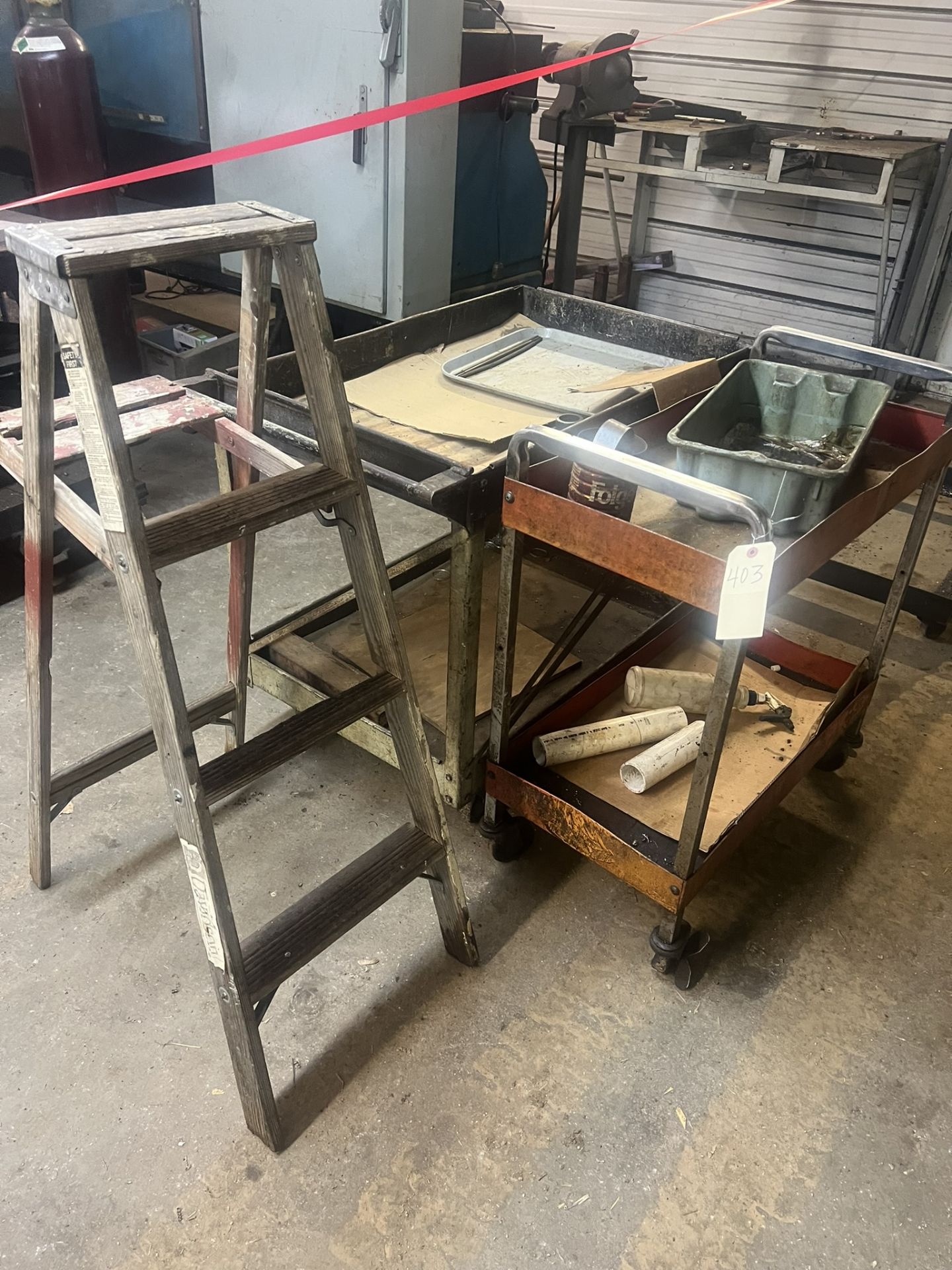 Step Ladder, approx 4ft, 2 metal rolling carts