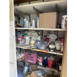 Contents of Cabinet Paint Finish, Paint Guns, Paint Pots, Straps, Paint, Etc.