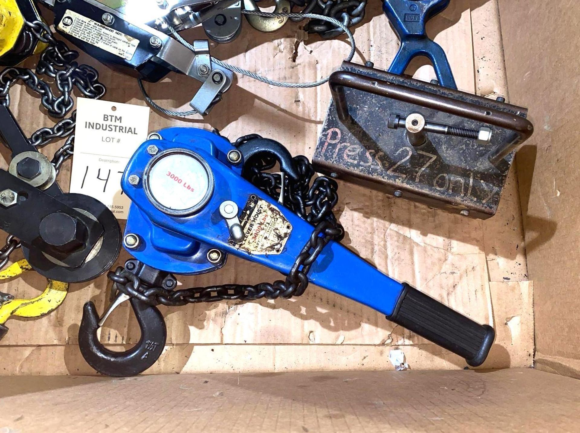 Loading Fee: $20 Skid / Cardboard Box w/ Lever Hoist Chains Beam Clamp ...