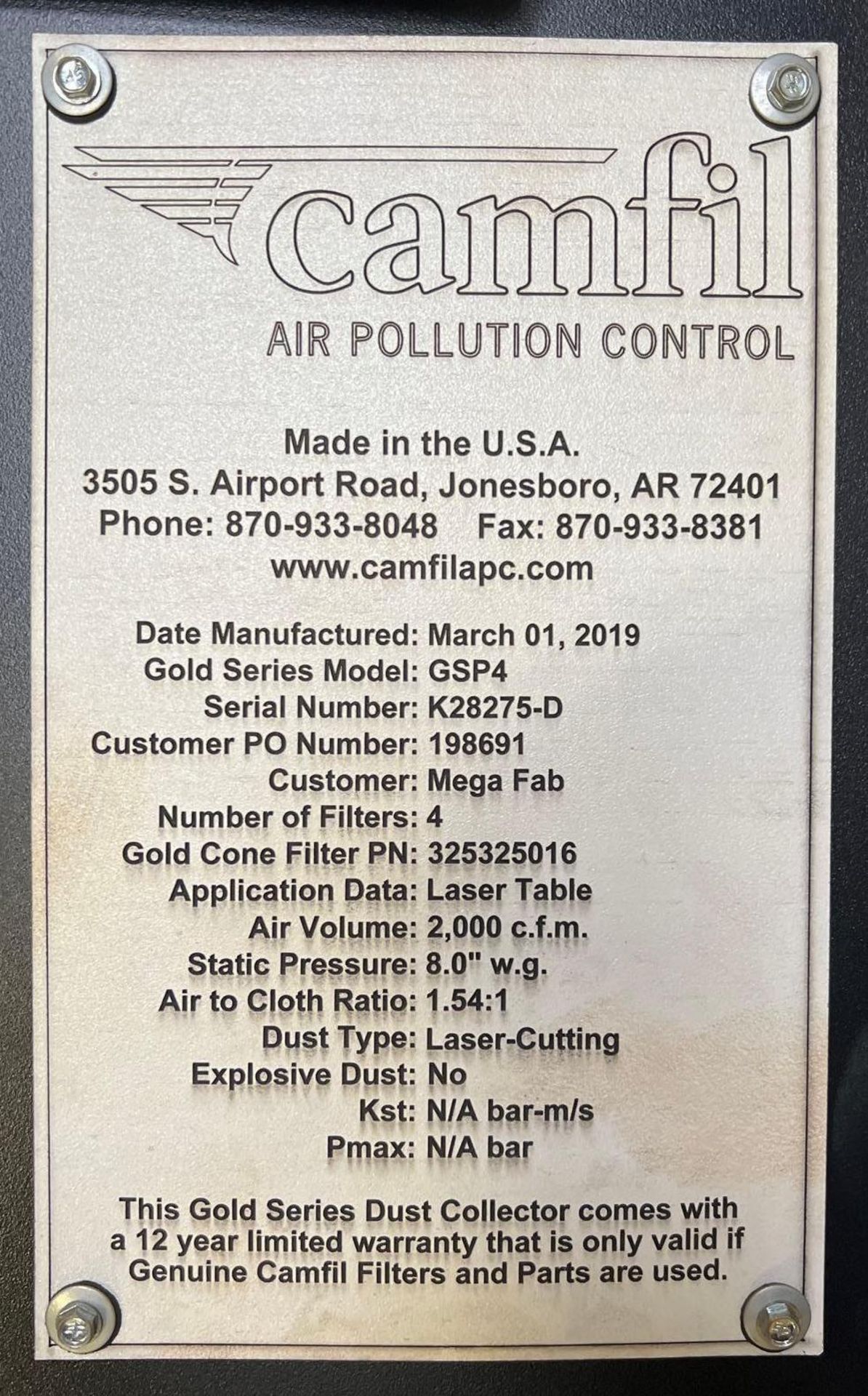 2019 Camfil GSP4 Dust Collector - Image 6 of 7