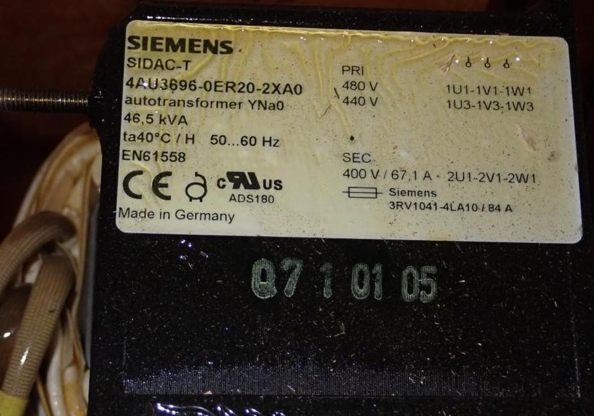 46.5 KVA Siemens #4AU3696-0ER20-2XA0 Transformer - Image 3 of 3