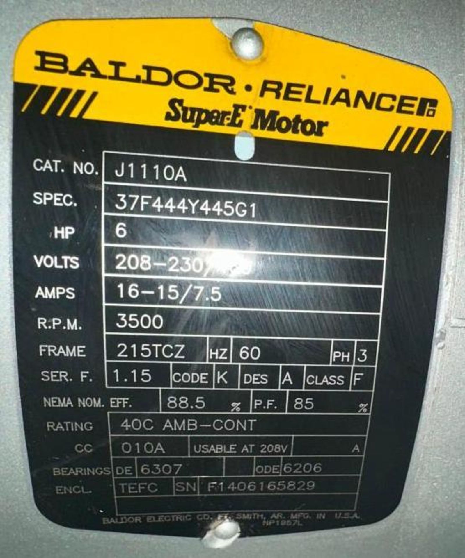 Gast Regenair #R6P355A 3PH, Vacuum Blower w/ Baldor #J1110A / Spec. 37F444Y445G1 SuperE Motor - Image 7 of 7
