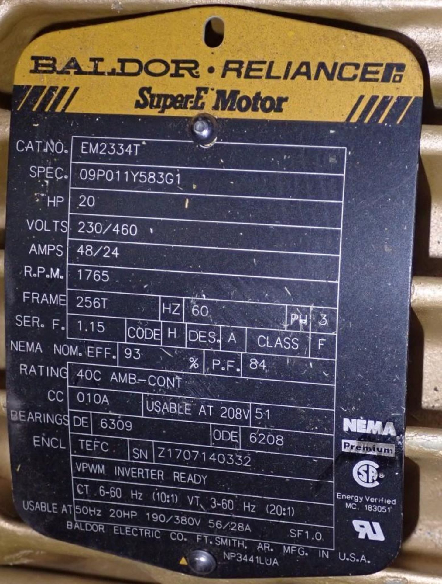 20 HP Baldor #EM2334T Motor - Image 3 of 3