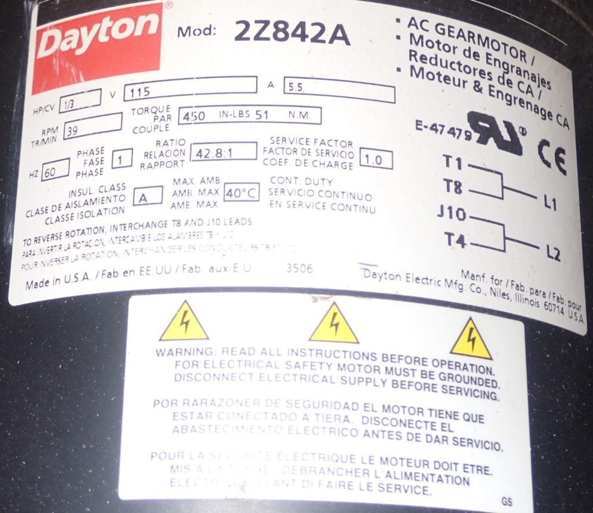 Dayton #2Z842 A Gear Motor - Image 3 of 3