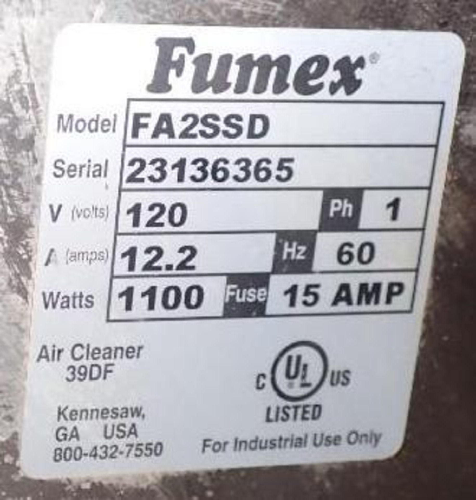 Lot of (2) Fumex #FA2SSD Fume Extractors - Image 5 of 5