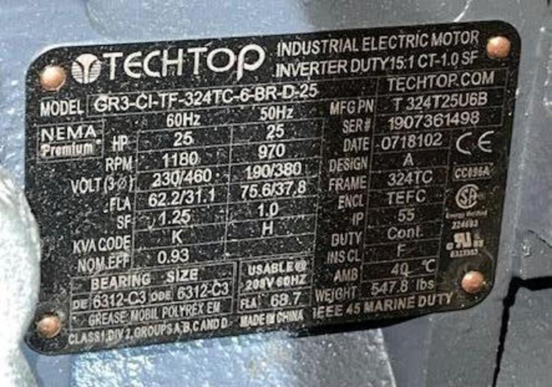 *UNUSED* 25 HP Tech Top AC Motor - Image 2 of 2