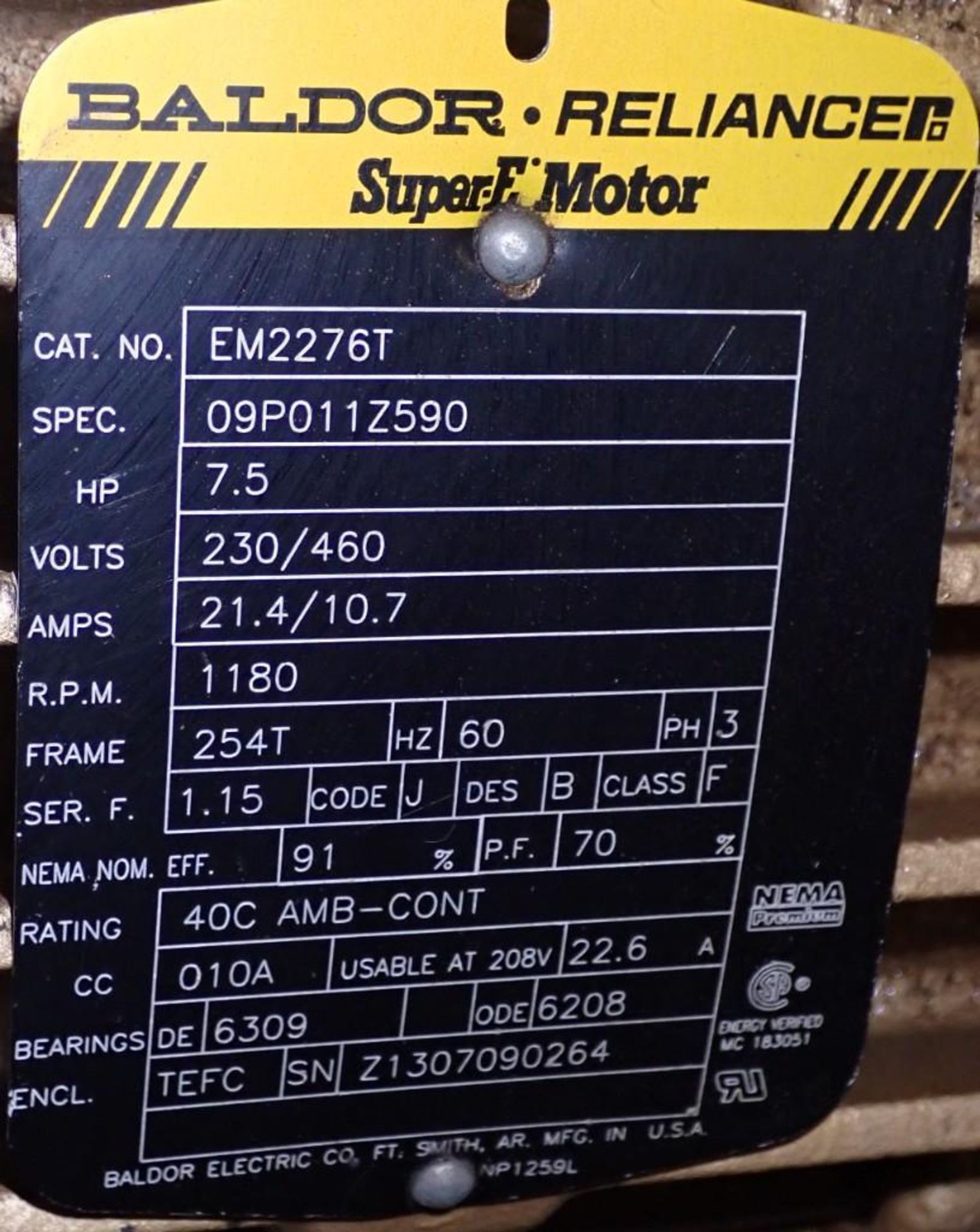 7.5 HP Baldor #EM2276T Super-E Motor - Image 4 of 4