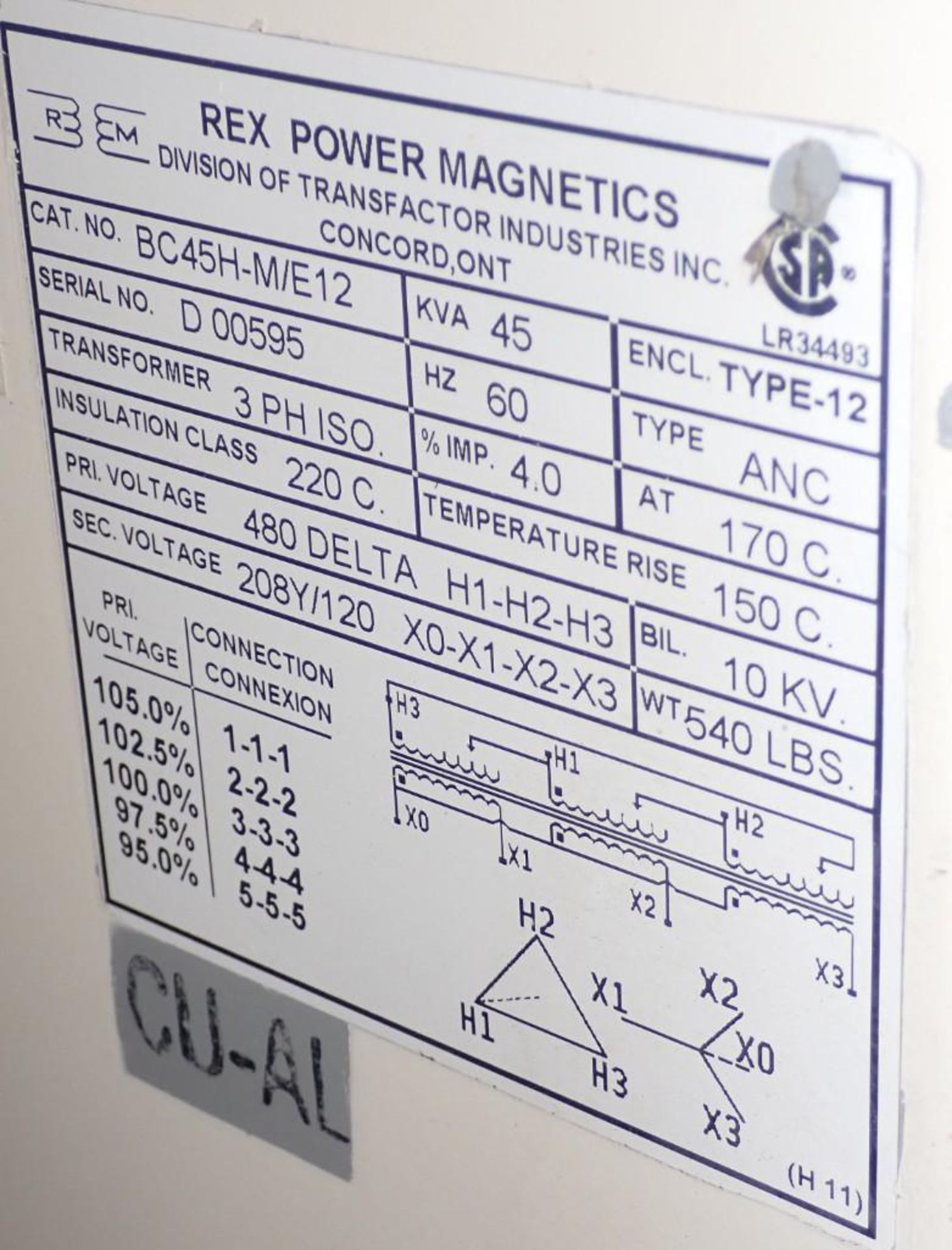 45 KVA Rex Power Magnetics #BC45H-M/E-12 Transformer - Image 4 of 4