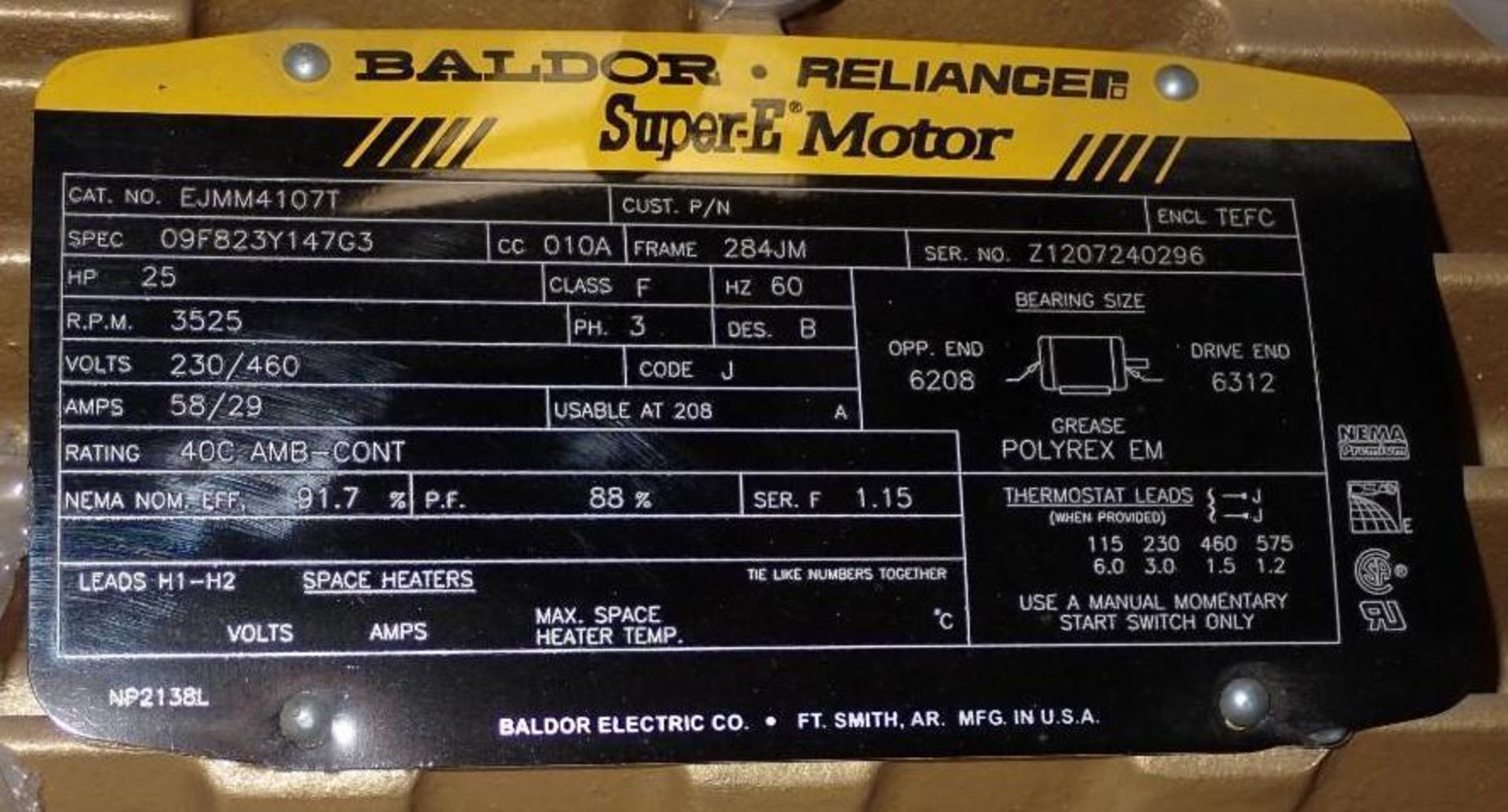 25 HP Baldor #EJMM4107T Super-E Motor - Image 5 of 5