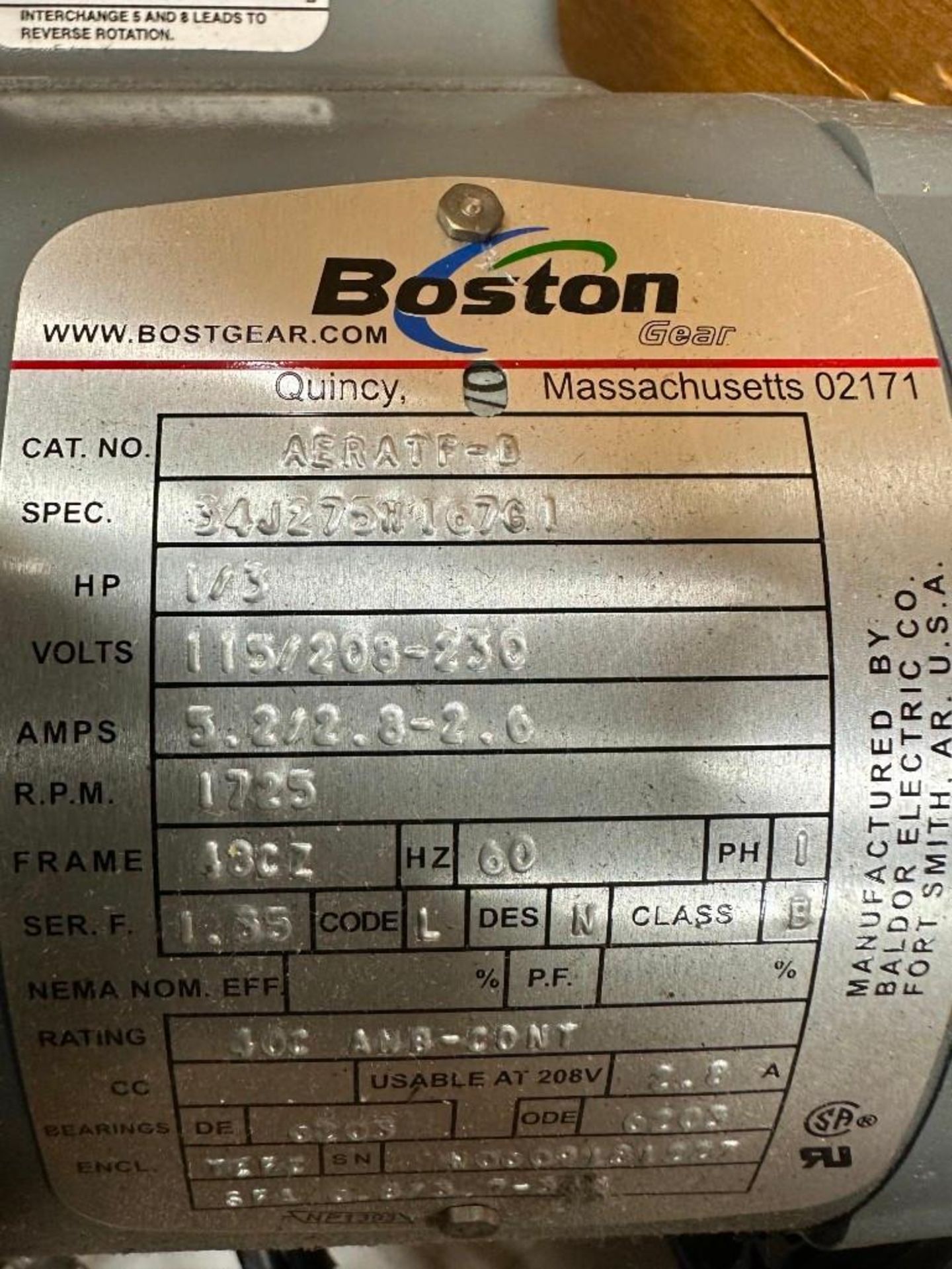 Boston #AERATF-D Gear Reducer - Image 3 of 6