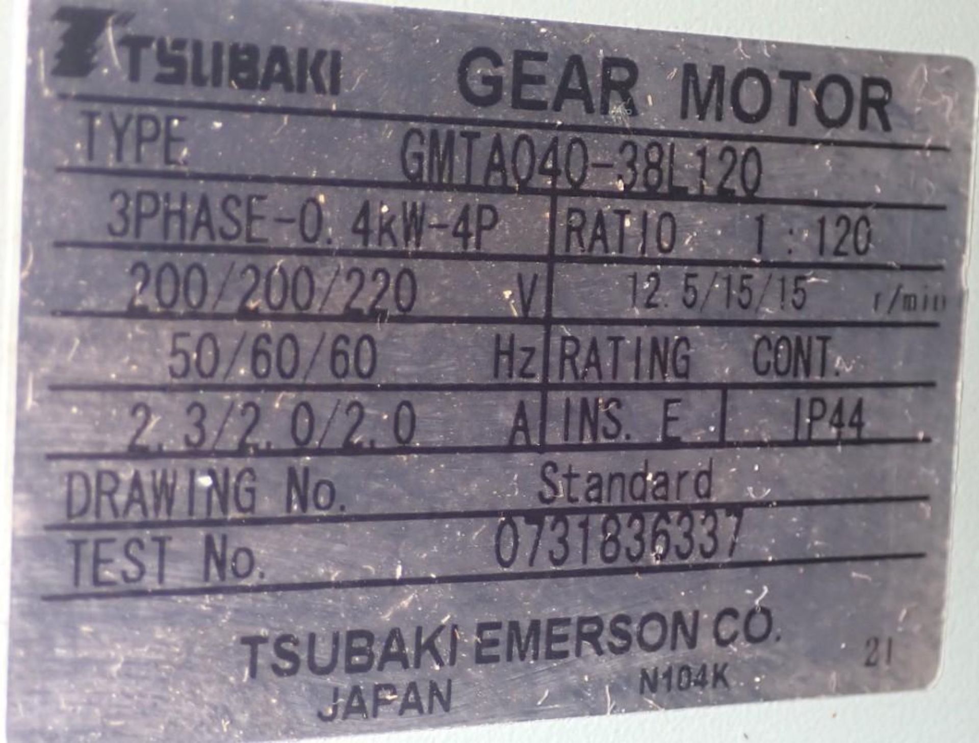 Tsubaki #GMTA040-38L120 Gear Motor - Image 3 of 3