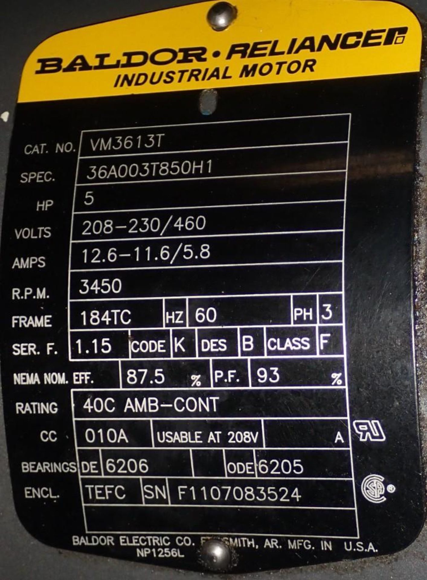 5 HP Baldor #VM3613T Motor - Image 3 of 3