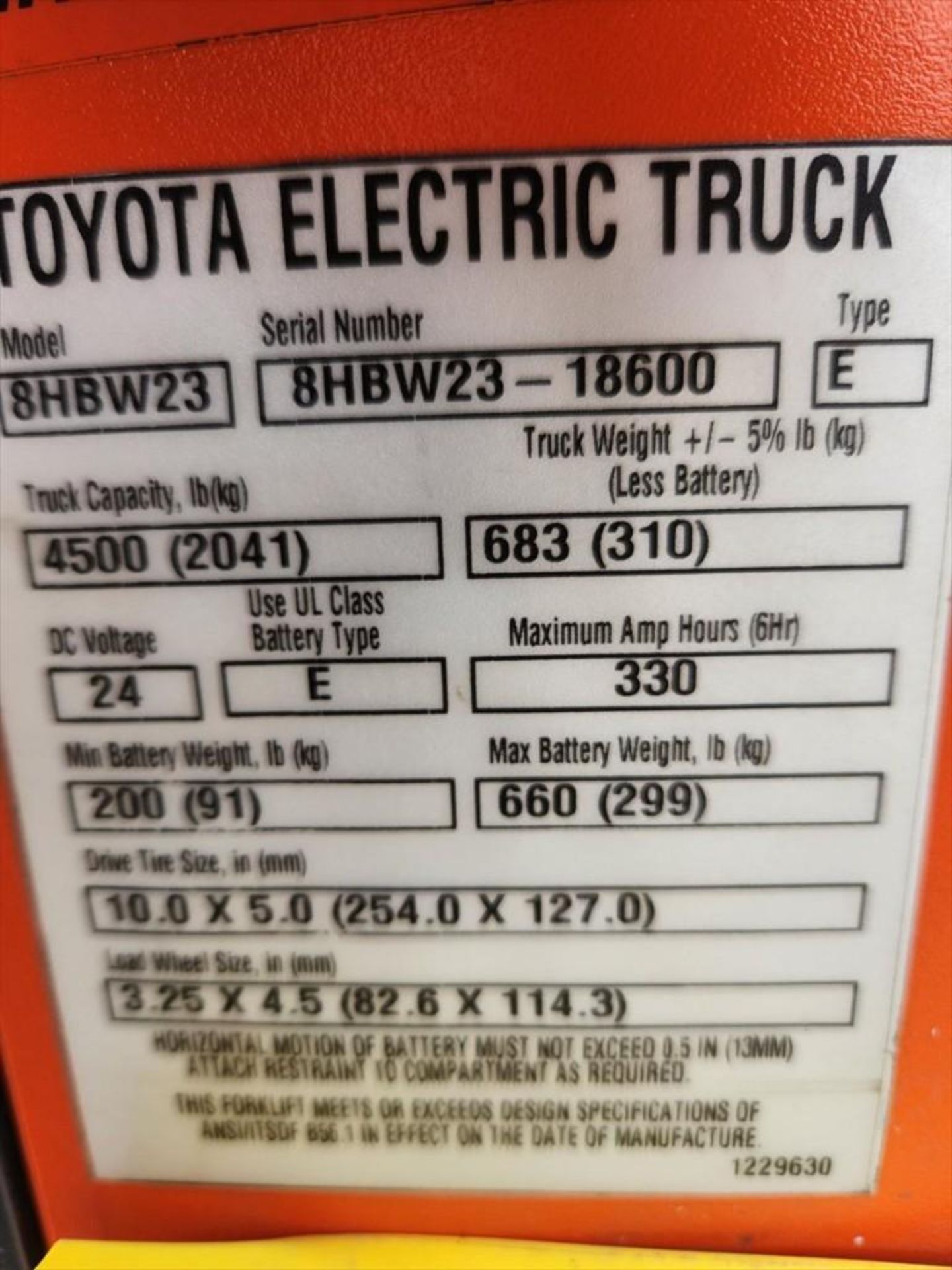 4,500 Lb. Toyota #8HBW23 Electric Walkie Pallet Jack Lift Truck *NON RUNNING* - Bild 5 aus 5