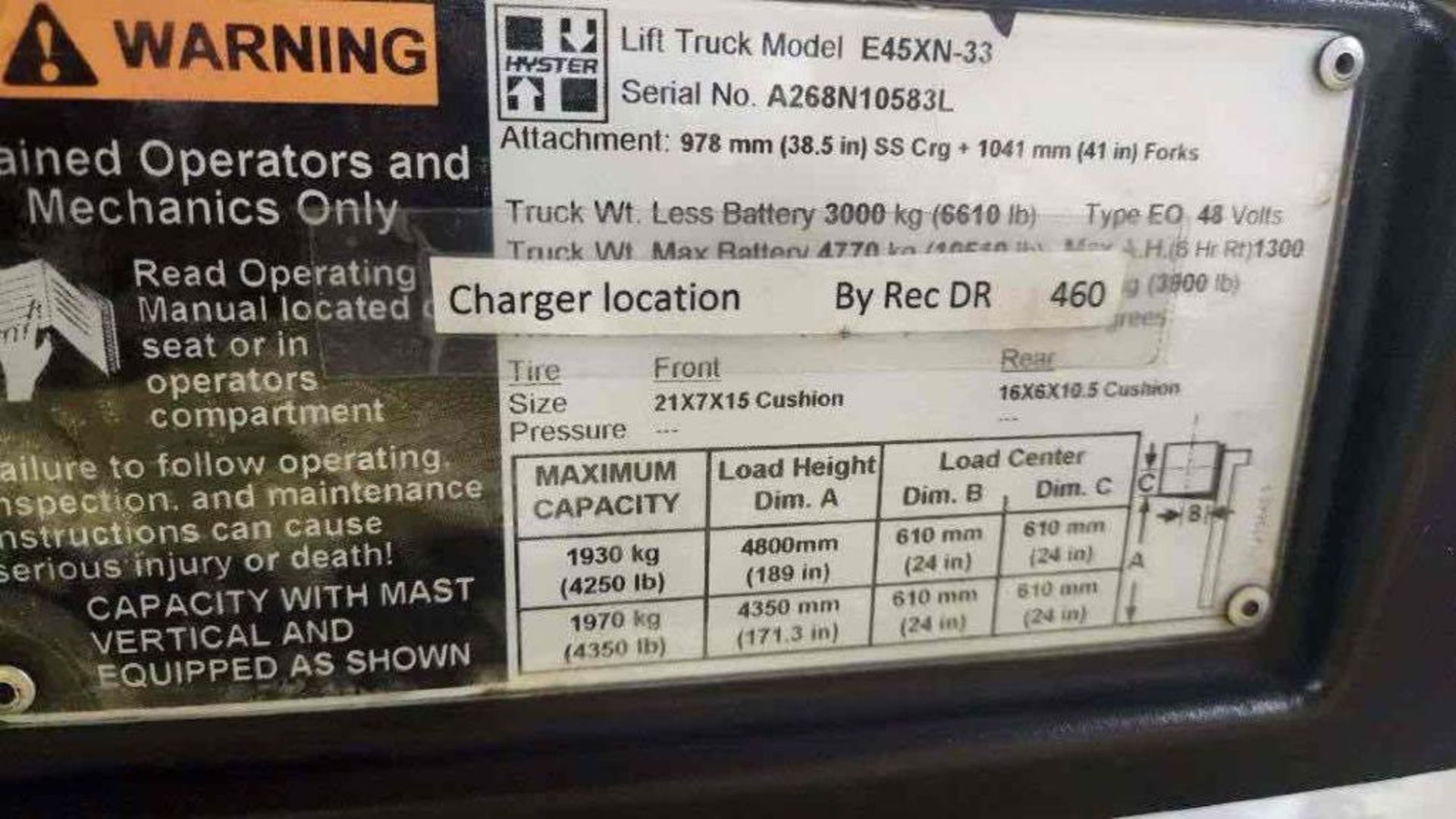 4,500 Lb. Cap Hyster E45XN-33 Electric Forklift - Image 8 of 9